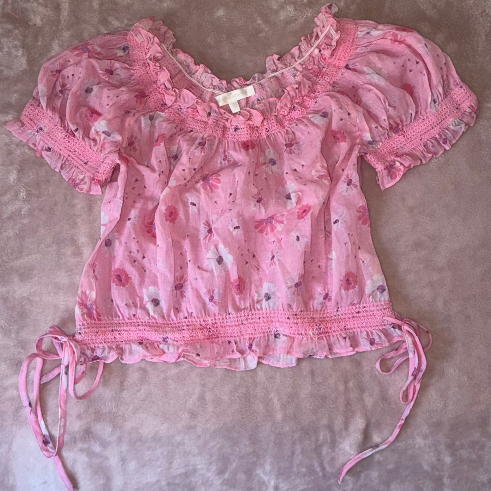 LoveShackFancy Rosalinda Crop Top in Coral Blaze XS